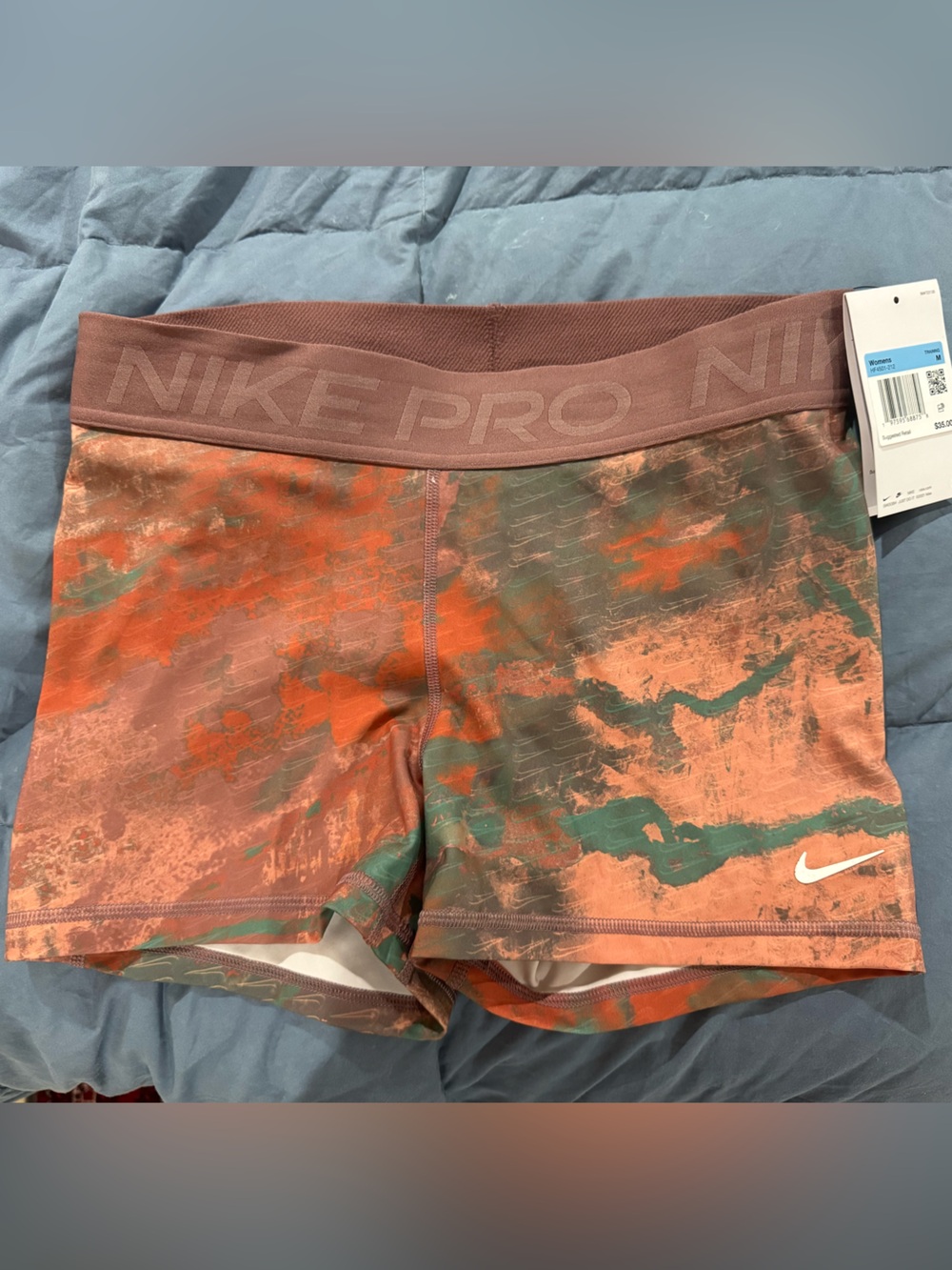 Nike Pro Compression Shorts in Rust Orange, Green and Mauve
